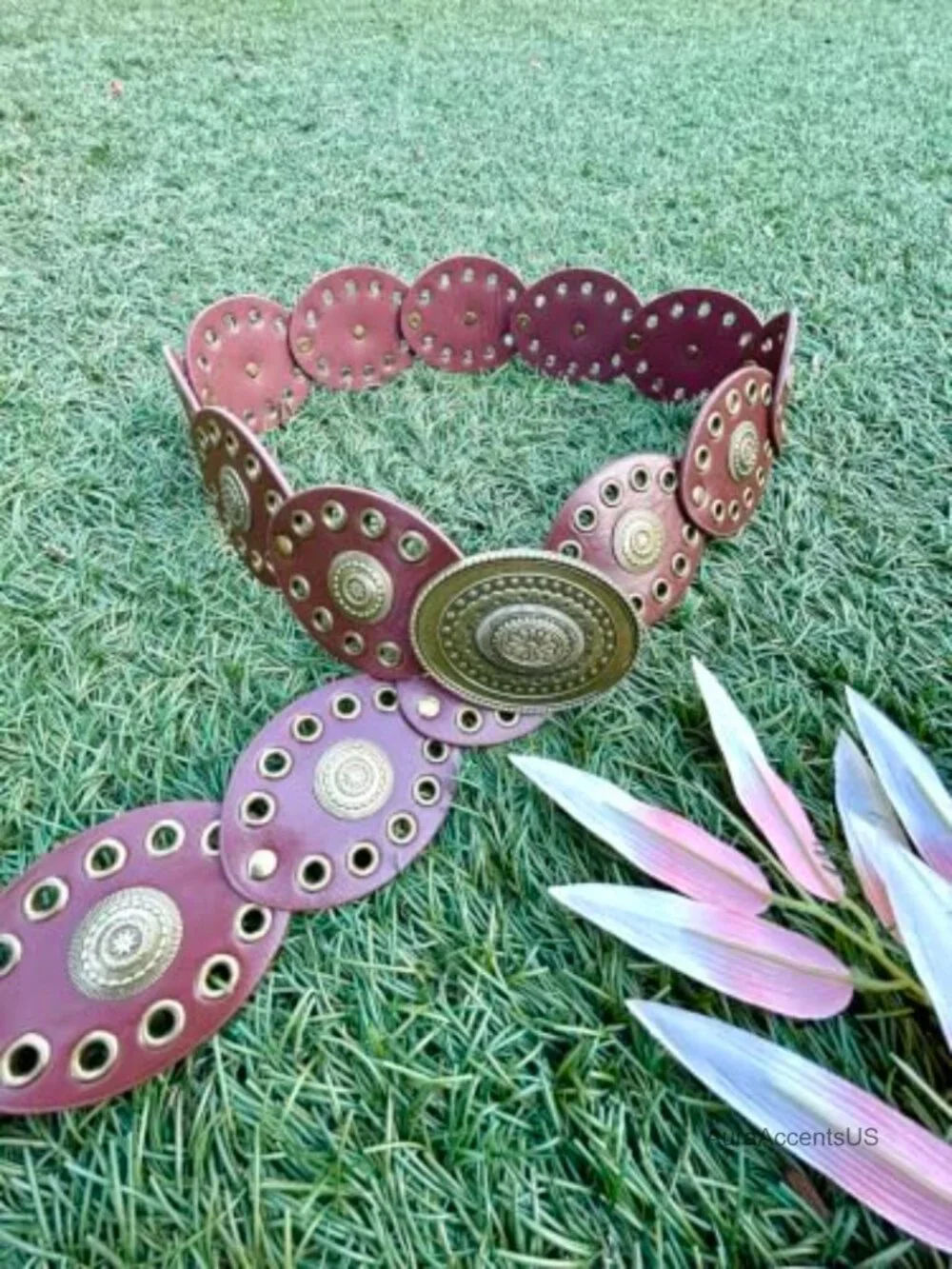Western Concho Belt with Antique Gold Medallions and Silver-Tone Grommets - 40